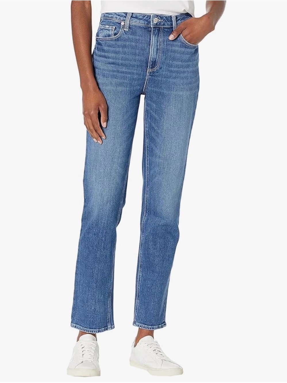 PAIGE Denim Stella Crop Medium Blue Straight-Leg Women's Designer Jeans 29